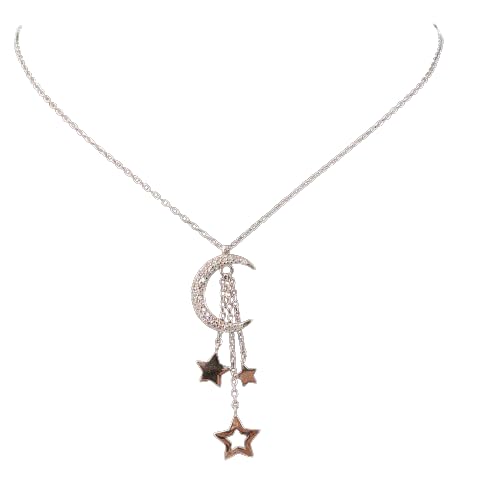 EcoSpark 925 Sterling Silver Necklace Pendant Set|Stars & Moon Necklace for Fashion|Cubic Zirconia Diamond Studded Necklace|Gift for Women & Girls with Authenticity Certificate (B0CP5ZF9S2) Amazon Price History, Amazon Price Tracker