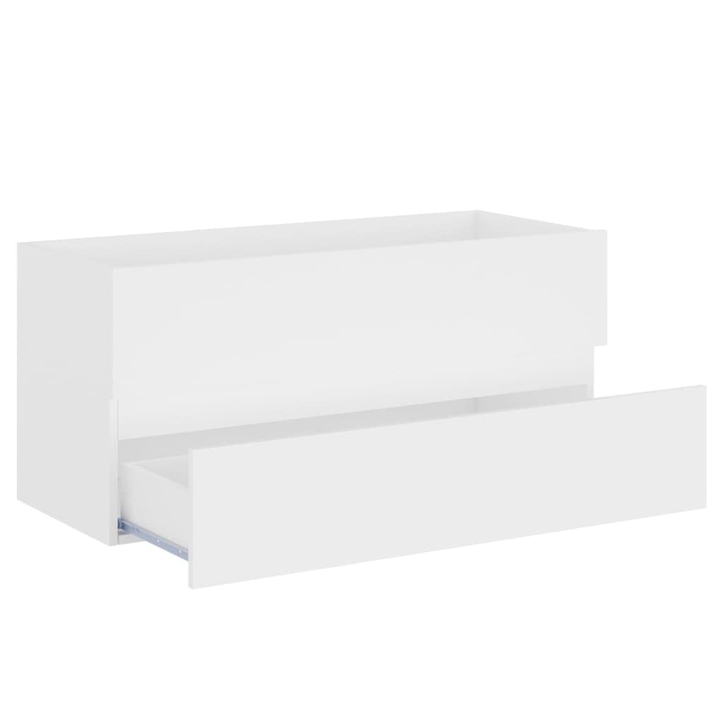 Szafka pod umywalkę z umywalką do zabudowy, biała, wykonana z materiału drewnopochodnego, 100 x 38,5 x 45 cm, meble łazienkowe z szufladą, miejsce do przechowywania do łazienki, dla gości, WC