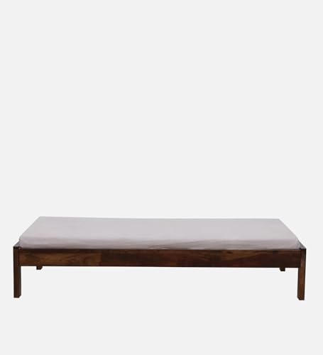 Image of Wood Single Bed Without Storage for Bedroom Home Solid Wood Without Storage Single Palang Cot for Hotels (Single Size, Walnut Finish, 1 Piece)