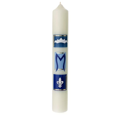 Marian Candle with Blue Squares and Lily 40x6 cm