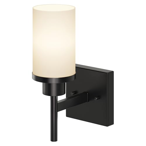 Image of Wall Light Fixtures Matte Black Bathroom Vanity Lights Over Mirror with White Frosted Glass, Wall Lamps for Hallway Washroom Porch Entrance T001MB-L1