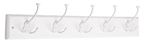 Liberty 129850 27-Inch Hook Rail/Coat Rack with 5 Flared Top Hooks, White