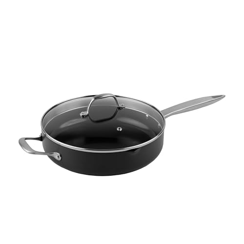 Zyliss Ultimate Pro Sauté Pan w/Secure-Fitting Lid, Advanced Swiss Non-Stick Coating, Induction Base Compatible, Ergonomic Matt Stainless Steel Handle, Durable, Oven Safe, 28cm - Stainless Steel