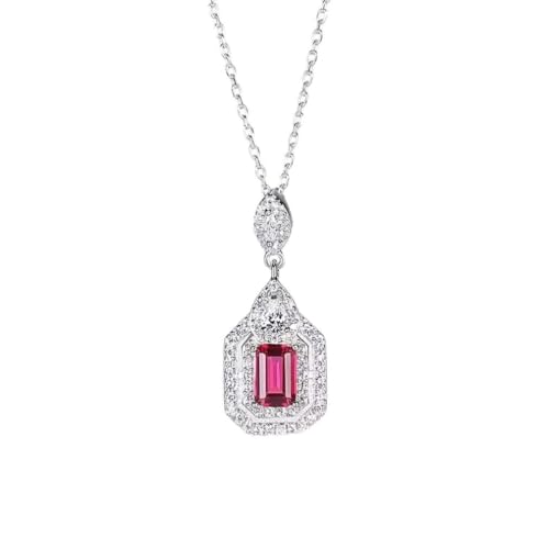 Collier en argent 925 pendentifs cristal clair et pierres précieuses rouges