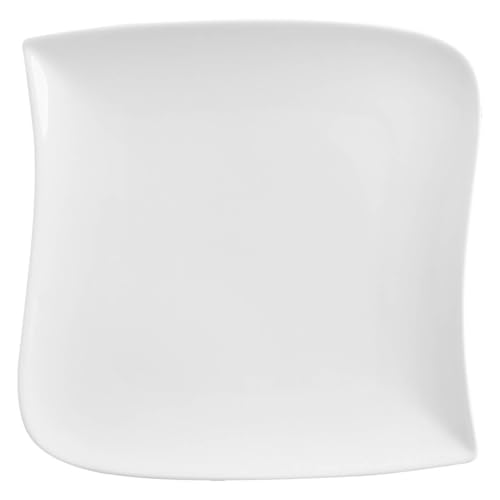 Secret de gourmet - Set De 6 Assiettes Plates Carrée Design Vague - 26 Cm X 26 Cm - Porcelaine