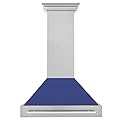 ZLINE 36 in. Satin Stainless Steel Wall Mount Range Hood with Blue Matte Shell and Stainless Steel Handle (8654SNX-BM-36)