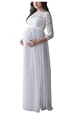 Lerrita Women's Maternity Dress Pregnancy Lace Dress Plus Size Long Sleeve Maxi Photography Dress Maternity Wear Plain Loose Maternity Dress Pregnant Elegant Photo Shooting Clothes White