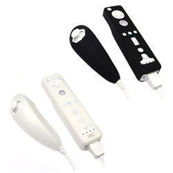 Nintendo Wii Remote Controller & Nunchuk Accessory Bundle Kit- Permium Protective Silicon / Silicone Skin Cover Case ( Black + Clear)