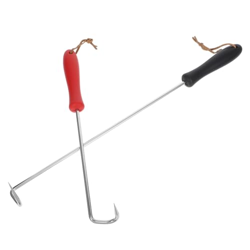 Balacoo 2pcs Meat Hook Turner: Stainless Steel Food Flipper Hooks With Plastic Handle Bbq Accessories For Grilling Flipping Turning Outdoor Indoor Cooking