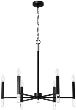 Hunter - Sunjai 6-Light Matte Black, Large Chandelier, Dimmable, Formal Style, Candle Shaped, for Bedrooms, Kitchens, Dining, Living Rooms - 45231