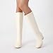 Athlefit Knee High Boots for Women Chunky Block Heel Beige Tall Boots Round Toe Fashion Pull On Booties Size 8