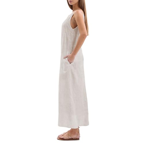 Amazhiyu Women's 100% Linen Sleevelesss Black Tie Maxi Dresses Summer Casual2