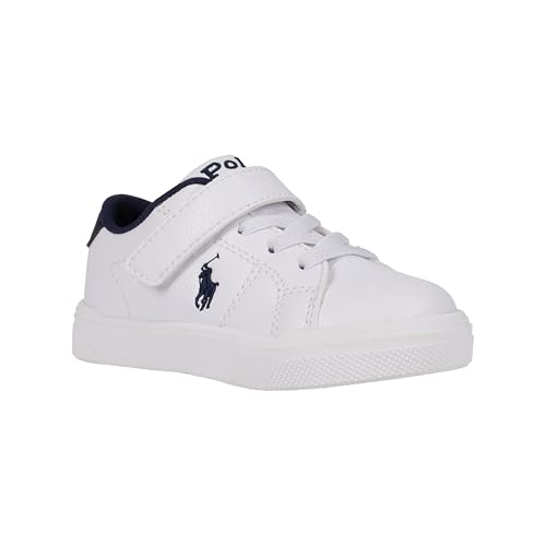 Polo Ralph Lauren Kids Tênis masculino Sutton Ps, Branco/Azul marinho, 9 Toddler