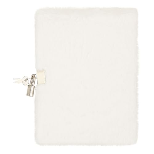 Diario personal blanco de felpa con candado y llaves miniatura 4