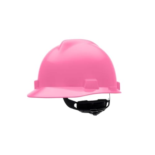 MSA 10155230 V-Gard Cap Style Safety Hard Hat With Fas-Trac III Ratchet Suspension | Polyethylene Shell, Superior Impact Protection, Self Adjusting Crown Straps - Standard Size in Hot Pink