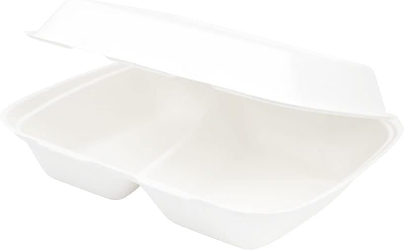 BIOZOYG sugarcane menu box with 2 compartments I sustainable take-away tableware biodegradable I uncoated sugarcane box for hot & cold food 25 x 20 x 7,5 cm I 2-compartment lunch box 200 pcs.