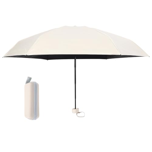 Paraguas de viaje portatil beige pequeño para mujer proteccion UV sol y lluvia