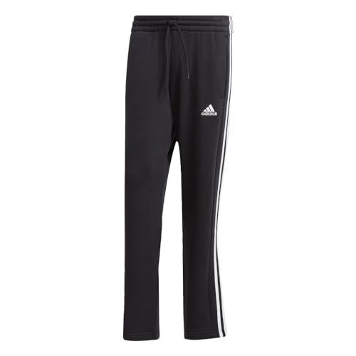 adidas Men's Essentials Fleece Open Hem 3-Stripes Pants, Black, Large