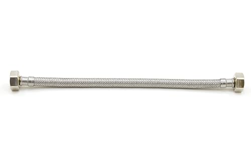 S&M 312519 – Latiguillo hembra-hembra 1/2”-3/8” de 25 cm de longitud con malla de acero inoxidable | Incluye juntas | Interior de EPDM de gran durabilidad | Con 5 años de garantía