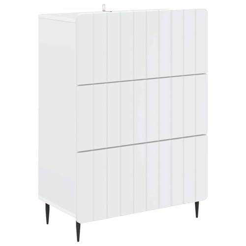 mtlskopl Cajonera blanca 66 x 34,5 x 92 cm, cómoda moderna con 3 cajones y diseño de rayas, armario auxiliar de madera para salón, pasillo y oficina en casa