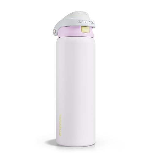 Image of ENCOOL Leakproof Insulated Water Bottle with Straw Dual-Sip Water Bottle Bag-Safe Design for Work, Commute & Gym - Keeps Drinks Cold All Day, 32 oz, Lemonade Pink