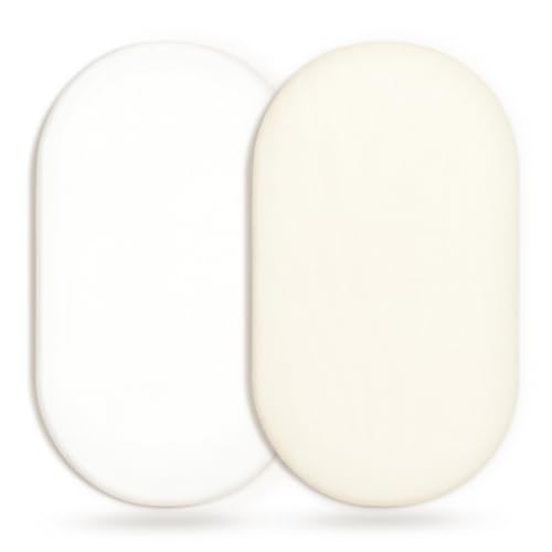 Image of GRSSDER Stretchy Ultra Soft Fitted Bassinet Sheet 2 Pack, Universal Fit for Bassinets Baby Cradle Moses Basket Oval Rectangle Mattress Safe and Snug, Jersey Bassinet Sheets for Girls, Cream/White