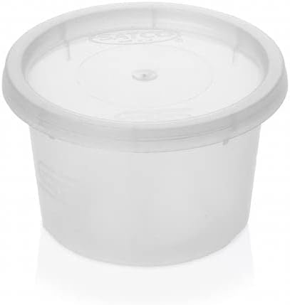 encase 25 Pack Satco Plastic Round Cups with Lids for Takeaway, Satco Food Containers, Leakproof, Plastic Cups for Storage, Sauces, Dips, Salads, Chutney, Restaurants, Catering (4oz)