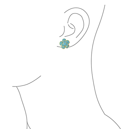 Red Simulated Turquoise Aqua Blue Enamel Button Style 3D Rose Flower Spring Retro Stud Earrings For Women Pierced Ears 14K Gold Plated Brass3