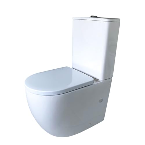 Inodoro Completo Moderno, Inodoro Blanco, Retrete para Hogar, Sistema Rimless Antibacterias, Tapa Dura Extrafina Amortiguada Salida Dual, Material UF Resistente