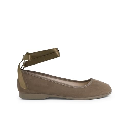 Pisamonas Bailarina Cintas Raso Cierre Pulsera Talla 36 en Color Topo