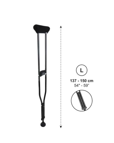 KMINA - Crutches for Adults (x2 Units, Size L), Underarm Crutches Adult with Crutch Pads, Crutches for Men, Aluminum Crutches for Walking, Adjustable Armpit Crutches for Women - Made in Europe Black - Thumbnail 3