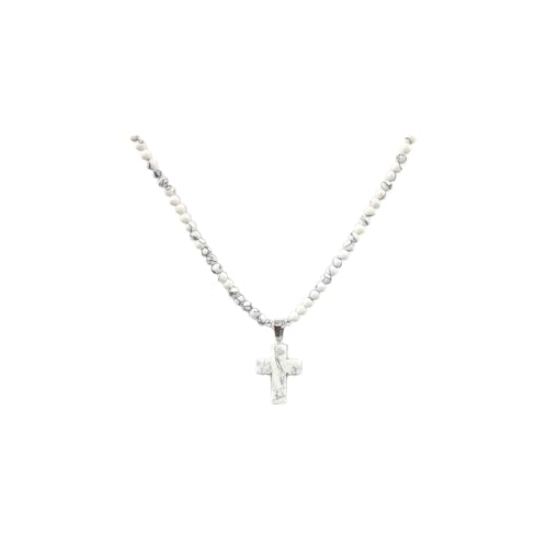 Hewill Cross Choker Necklace for Women Men Bohemian Turquoise Cross Beads Beaded Necklace Girls Religious Faith Jewelry Gift, 01 White