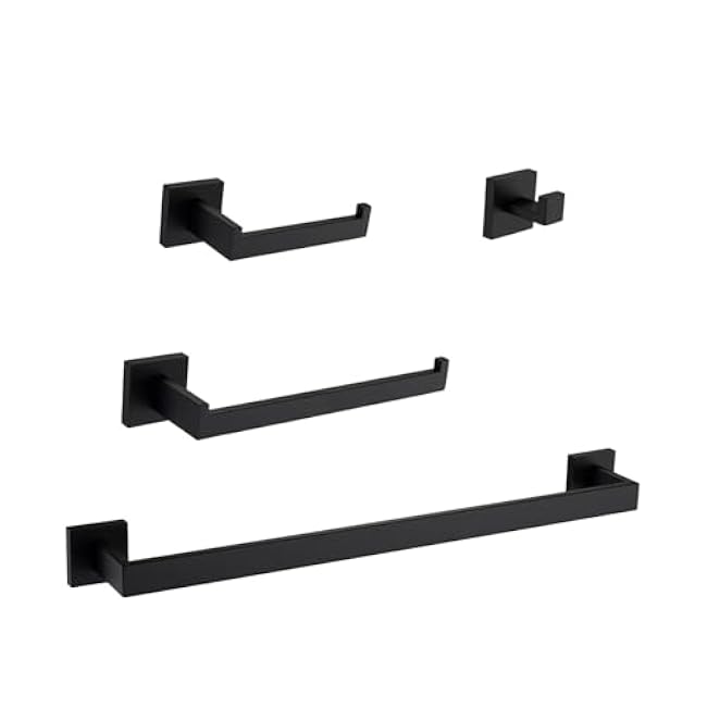 Organize Your Space with 4-Piece Bathroom Hardware Set, Stylish Matte Black Stainless Steel, Easy Installation