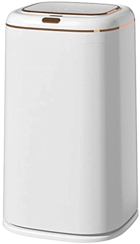 Image of Sooyee 40L Automatic Trash Can with Lid, 10.5 Gallon Smart Motion Sensor Trash Can for Bedroom, Bathroom, Kitchen, Office, White with Gold Border, 3 Opening Modes