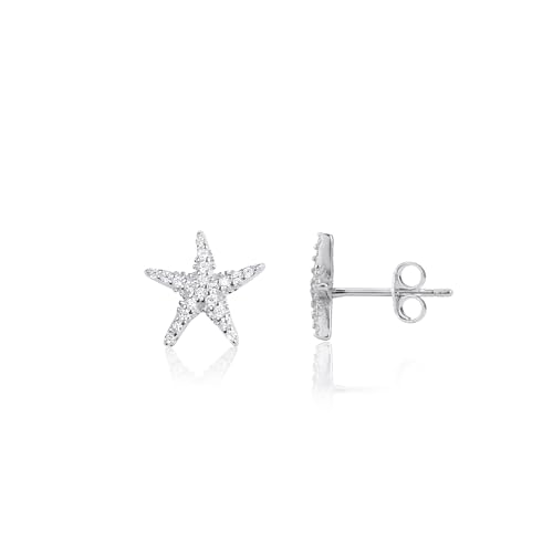 925 Sterling Silver Starfish Stud Earrings for Women Gold CZ Rhinestone Dainty Beach Earrings for Women Hypoallergenic Minimalist Tiny Summer Ocean Jewelry Gifts