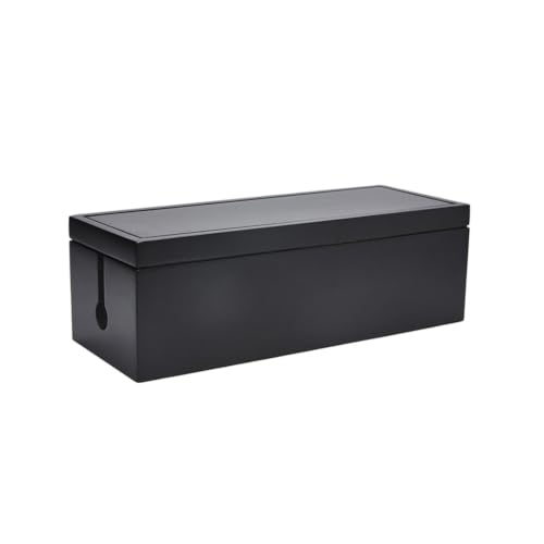 Boîtier de rangement en bois foncé design fendu pour câbles et prises