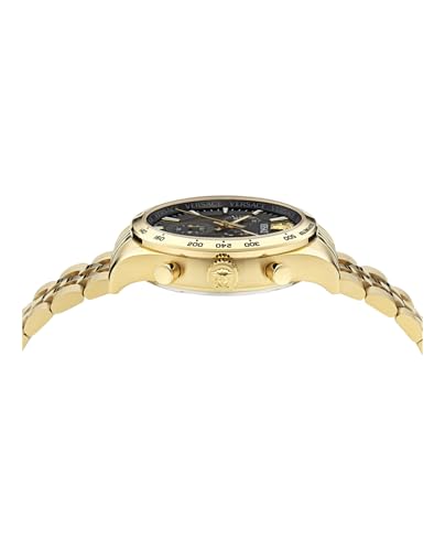 Versace Hellenyium Chrono Petite Collection Luxury Mens Watch Timepieces with a Gold Bracelet and Case Featuring a Black Dial2