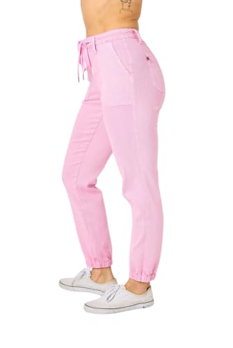 Judy Blue High Rise Garment Dyed Pink Denim Joggers3