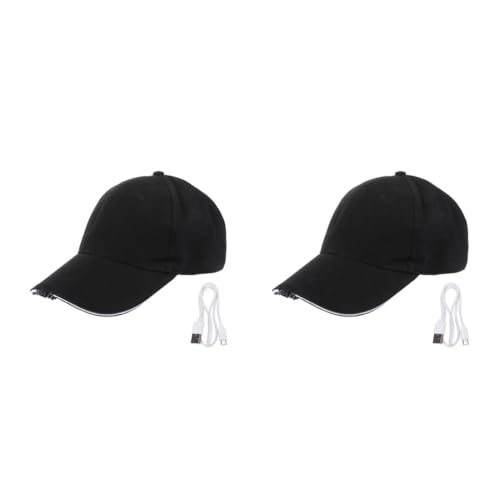 GALPADA 2 Piezas Sombrero Resplandeciente Gorra De Béisbol Sombrero Luminoso Sombrero De Pico Brillante Sombrero De Iluminación Exterior Sombrero De Pico Masculino Black Algodón
