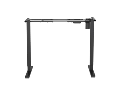 Image of Manual Height Adjustable Sit Stand Desk Frame | Width Adjustable Standing Desk with Retractable Crank Handle | Heavy Duty Steel Frame Load Capacity up to 60 kg (Black Frame & Black TT)