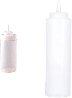 Vogue E092 Clear Wide Neck Squeeze Sauce Bottle 16oz Food Ketchup Mustard Dispenser & K657 Squeeze Sauce Bottle, 12 oz., Clear
