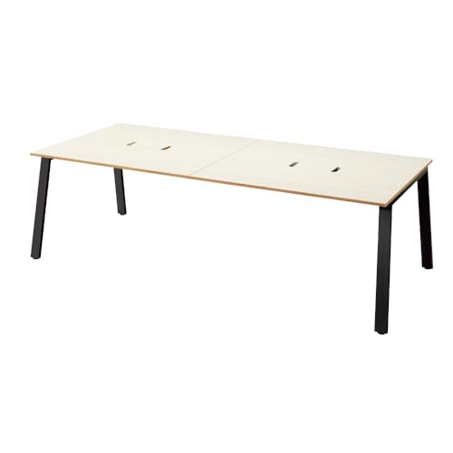 【メーカー配送・設置・組立】 プラス Garage MR フリースタイルデスク 指紋レス天板 幅240 奥行120 高さ72.2cm 天板アイボリー木目/脚ブラック MR-2412SLH 配線収納付 604825