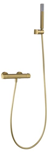 MIICE Rubinetteria Termostatica Doccia con Manico e Flessibile Rubinetteria Bagno con Sistema Termostatico per Regolare la Temperatura Acqua Automatica (Oro Opaco)