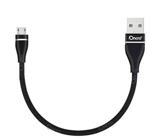 Image of Black indestructible Nylon Braided Strong Power Bank Cable for Micro USB Android Smartphones, Short Small Mini Round Cable, Charge & sync 2.4A max