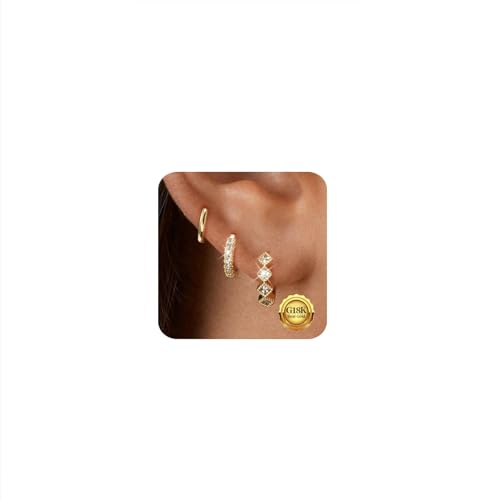 Kenivira 14K Gold Plated Hoop Earrings Set for Women Trendy,Small Huggies Hoop Earrings Stack Dainty,3 Pairs Lightweight Cubic Zirconia Earrings Jewelry Non Tarnish Hypoallergenic - image 1