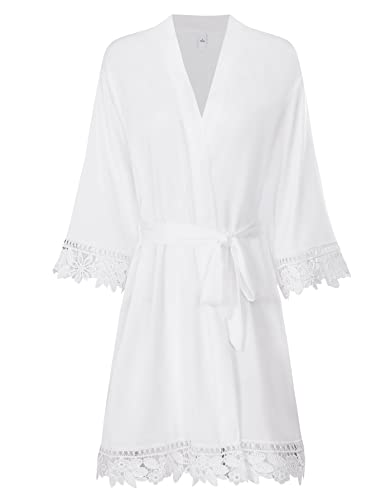 Women's Lace Trim Bride Bridesmaid Robes - Silk Like Bridal Party Robes for Wedding, Embroidered Satin Kimono2