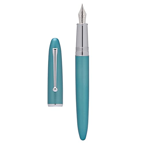 Hongdian 620 Pluma estilográfica, punta extrafina iridio barril de color azul claro, instrumento de escritura suave con convertidor y juego de estuche de metal