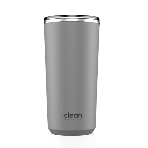 The Clean Hydration Company Tumbler Insulated with Lid, Double-Wall Vacuum, Office Tumbler, Hot & Cold Drinks, Ceramic Interior, Spill-Proof, BPA-Free (Gray)