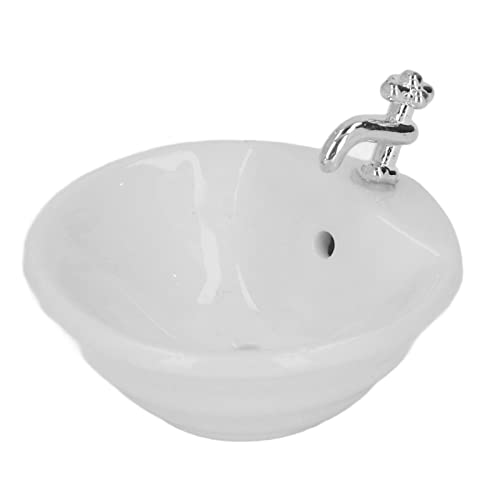 SWOQ Weißes Miniatur-WC-Waschbecken, realistisches 1:12-Puppenhaus-Badezimmer-Waschbecken, hohe Simulation, dekorativ, fein detailliert, handgefertigt für Puppenhaus-Accessoires Quadratisch Cover