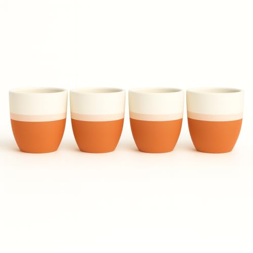 Image of Yo Green Ceramic Pot Indoor /Outdoor Plant - Modern Planter for Home and Office, Durable Ceramic, Stylish Finish with Vertical Ridges, Great Gift Idea (4, White /Peach)